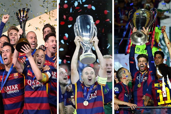 برشلونة حقق لقبين على الصعيد الأوروبي ولقب على الصعيد الدولي في عام 2015