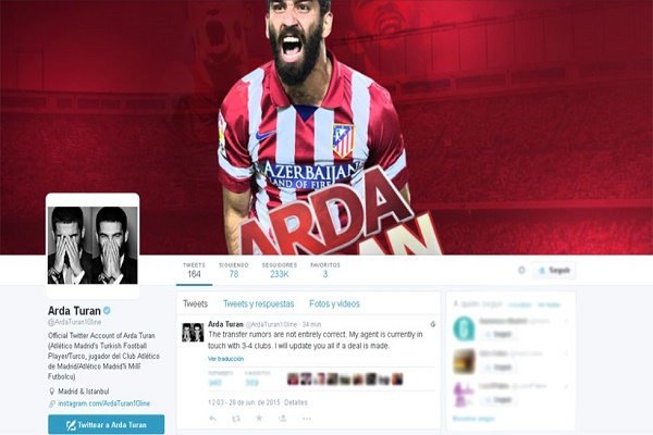 تغريدة النجم التركي أردا توران متوسط ميدان أتلتيكو مدريد الإسباني 