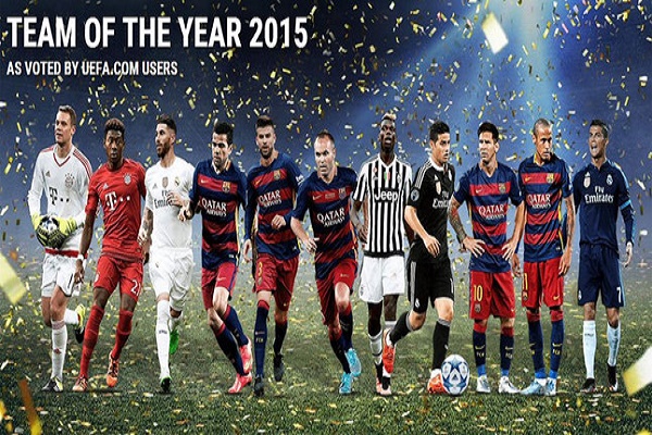 برشلونة يسيطر على تشكيلة UEFA المثالية لعام 2015