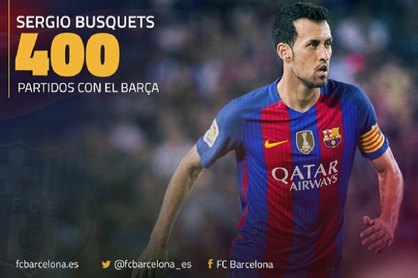 خاض متوسط الميدان الإسباني سيرجيو بوسكيتس مباراته رقم 400 بقميص نادي برشلونة