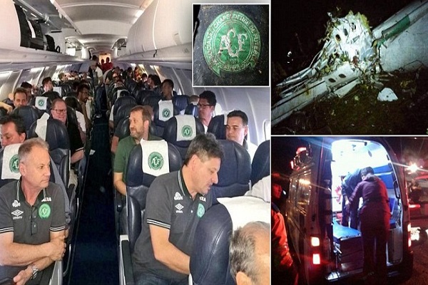 تحطمت طائرة تقل 72 شخصا بينهم فريق شابيكوينسي البرازيلي لكرة القدم وطاقما من تسعة اعضاء
