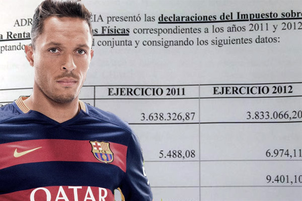 القضاء الإسباني يتهم لاعب برشلونة أدريانو بالتهرب الضريبي