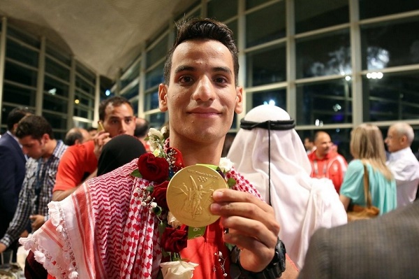 احمد ابو غوش الحاصل على ذهبية التايكواندو في وزن تحت 68 كغم في دورة الألعاب الأولمبية الصيفية في ريو