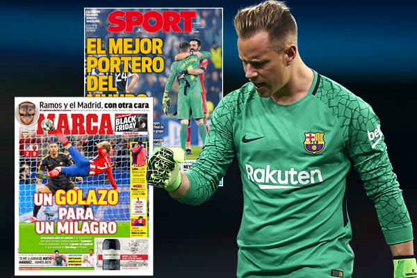  اتفقت الصحافة الإسبانية على تنصيب الألماني مارك-أندريه تير شتيغن حارس نادي برشلونة على انه الأفضل في العالم حالياً 