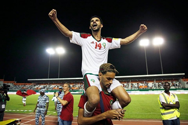 فرحة لاعبي المنتخب المغربي بالتأهل إلى مونديال روسيا