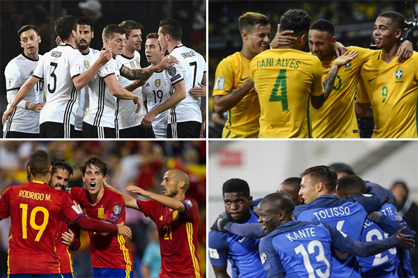 أربعة أسماء تتردد حتى الآن وهي ألمانيا حاملة اللقب، البرازيل، اسبانيا وفرنسا