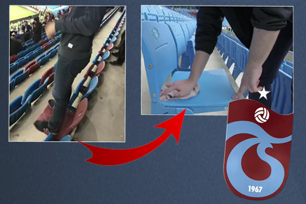 قام نادي طرابزون سبور بتصوير فيديو للمشجع وهو يقوم بتنظيف الكراسي المتسخة