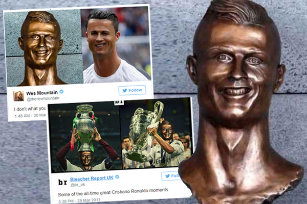  أثار التمثال الجديد للاعب الدولي البرتغالي كريستيانو رونالدو سخرية كبيرة على مواقع التواصل الاجتماعي