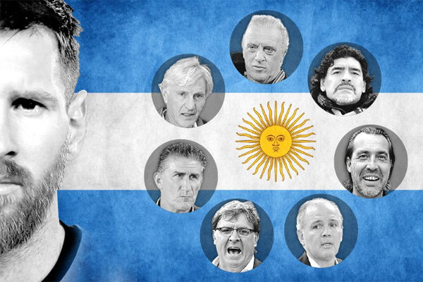 مسيرة ميسي مع المنتخب الأرجنتيني عرفت تعاقب سبعة مدربين على الجهاز الفني منذ صيف عام 2005 