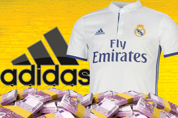 خزينة نادي ريال مدريد تحصل من شركة اديداس خلال 10 أعوام على مليار يورو أي بمعدل 100 مليون يورو سنوياً 