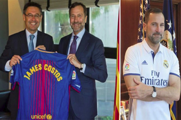 تعاقد نادي برشلونة مع جيمس كوستوس السفير الأمريكي في إسبانيا وأندورا ليشغل منصب مستشار للنادي الكاتالوني 