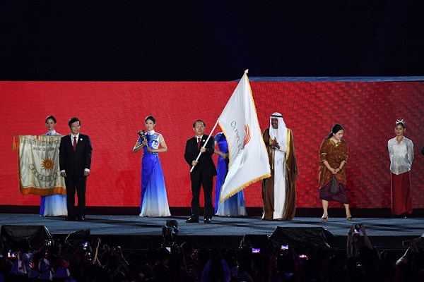 جانب من الحفل الختامي لدورة الألعاب الآسيوية الـ18 في العاصمة الإندونيسية جاكرتا، في الثاني من أيلول/سبتمبر 2018.