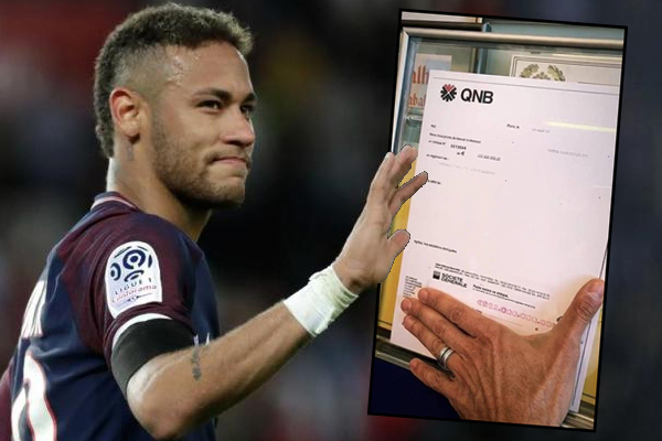 نشر المحامى ماركوس موتا صورة الشيك الخاص بقيمة صفقة انتقال اللاعب البرازيلى من برشلونة إلى باريس سان جيرمان