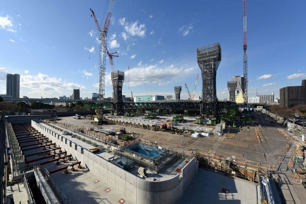 صورة عامة لأعمال البناء في مركز الألعاب المائية لأولمبياد طوكيو 2020 في 6 شباط/ فبراير 2018.