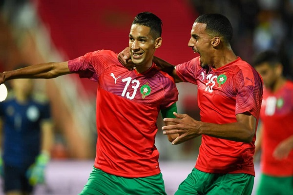 فرحة لاعبي المنتخب المغربي للاعبين المحليين بعد التأهل لنهائيات الكاميرون