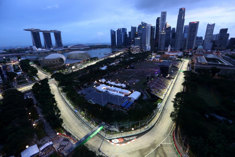 حلبة مارينا باي التي تستضيف جائزة سنغافورة الكبرى لسباقات فورمولا واحد، في صورة مؤرخة في 17 أيلول/سبتمبر 2017.