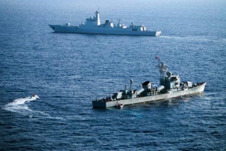 مناورات للبحرية الصينية في جزر شيشا المعروفة ايضا بجزر باراسيل في بحر الصين الجنوبي في 5 ايار/مايو 2016