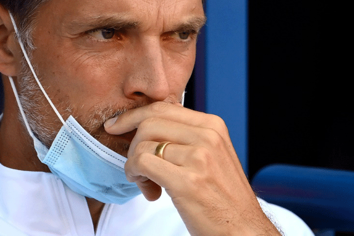 مدرب باريس سان جرمان الالماني توماس توخل في لقطة له خلال مباراة ودية له ضد تولوز. 5 اب/اغسطس 2020