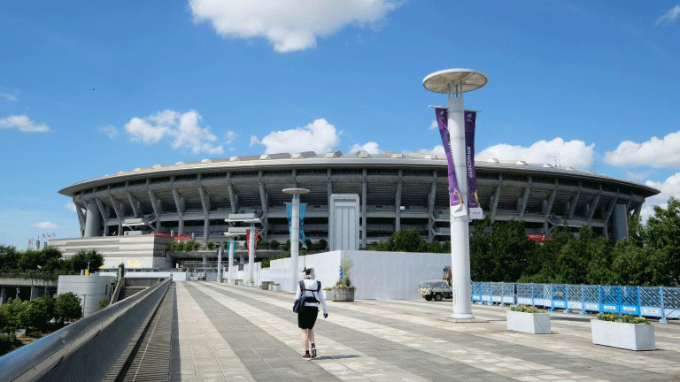 صورة لملعب يوكوهاما الدولي الذي استضاف بطولة العالم للركبي في السادس من أيلول/سبتمبر 2019.