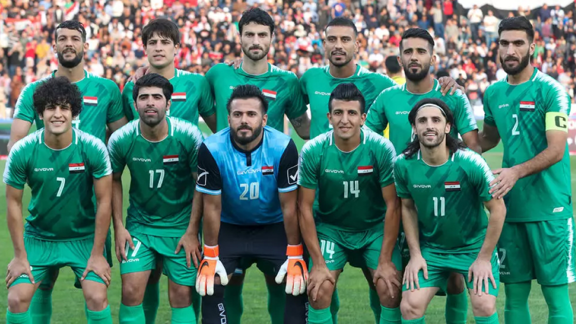 المنتخب العراقي قبل مواجهته منتخب إيران في عمّان في 14 نوفمبر 2019