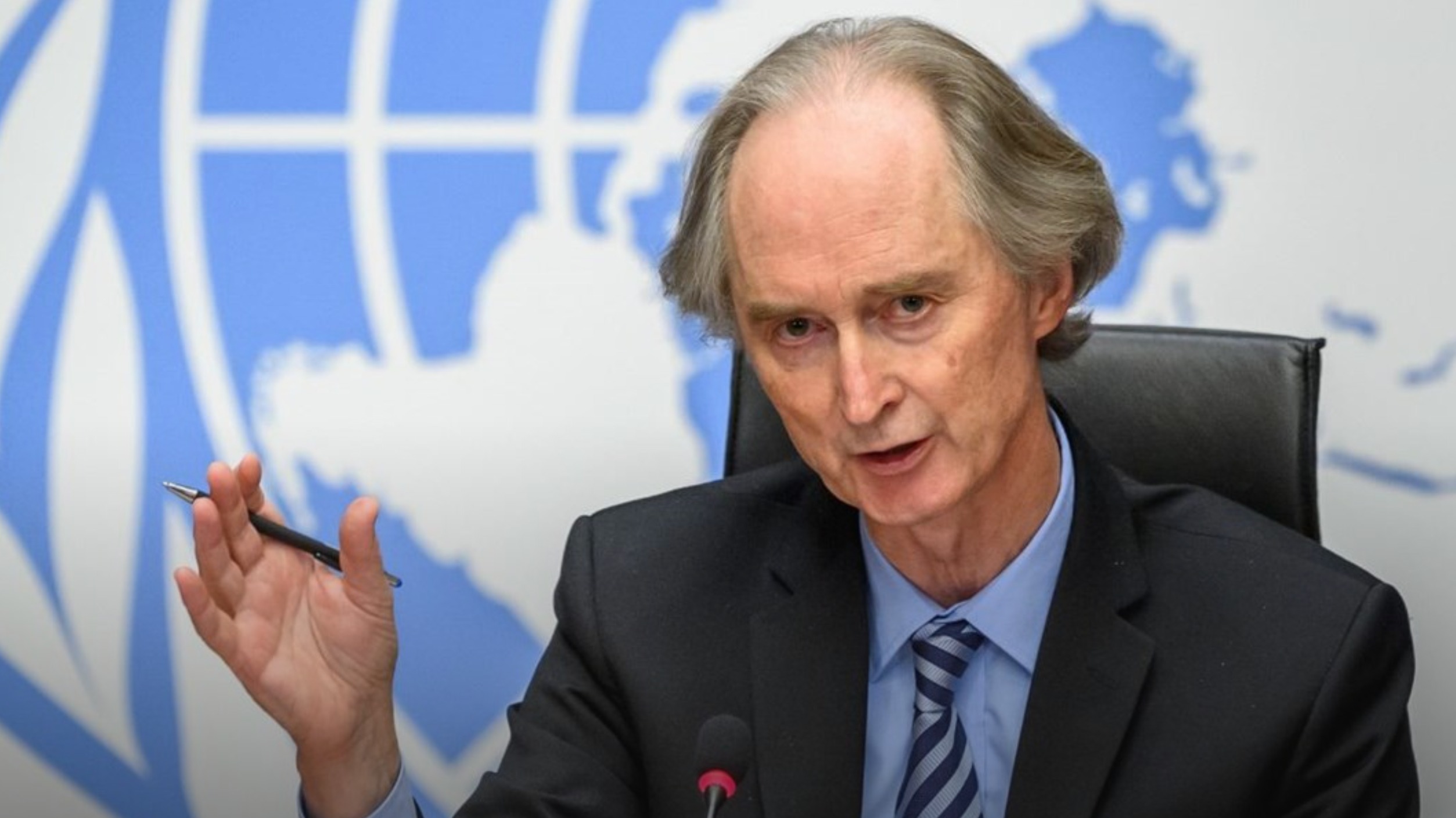 بيدرسون يتحدث خلال مؤتمر صحافي في مكاتب الأمم المتحدة في جنيف 29 أكتوبر 2020