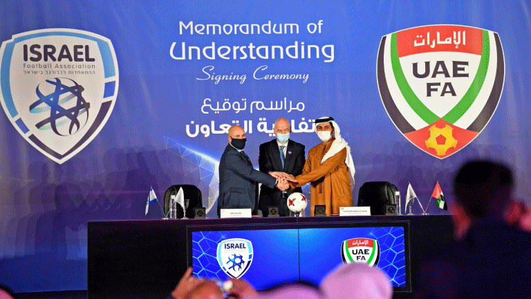 توقيع اتفاقية تعاون في دبي بين الاتحاد الاماراتي والاسرائيلي لكرة القدم بحضور رئيس فيفا جاني انفانتينو