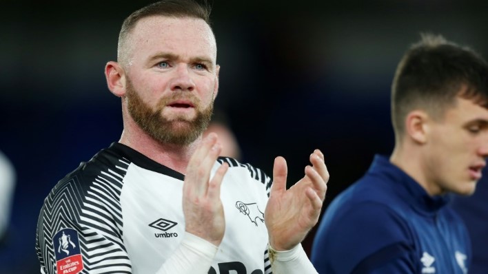 مهاجم دربي كاونتي واين روني خلال مباراة في كأس الاتحاد الانكليزي ضد كريستال بالاس في الخامس من كانون الثاني/يناير 2020.