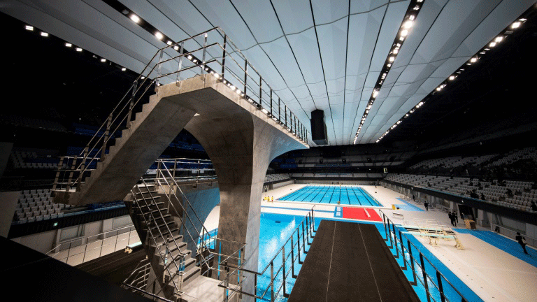 صورة لمركز طوكيو للألعاب المائية خلال افتتاحه في 24 تشرين الأول/أكتوبر 2020 