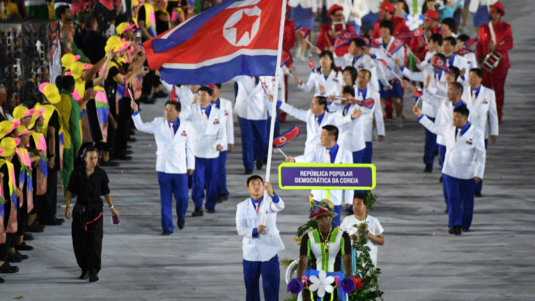 صورة تظهر وفد كوريا الشمالية في حفل افتتاح اولمبياد ريو 2016