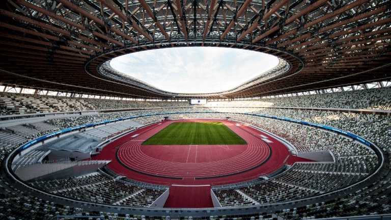 صورة للملعب الاولمبي الذي يتسع لـ68 ألف مقعد وتم تشييده مكان الملعب الاولمبي الذي استضاف اولمبياد 1964.