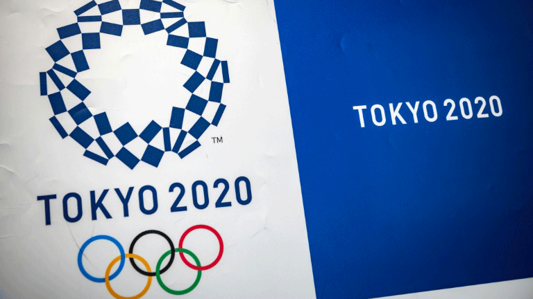 صورة مؤرخة 30 نيسان/أبريل 2021 للشعار الرسمي للألعاب الاولمبية في طوكيو 2020 