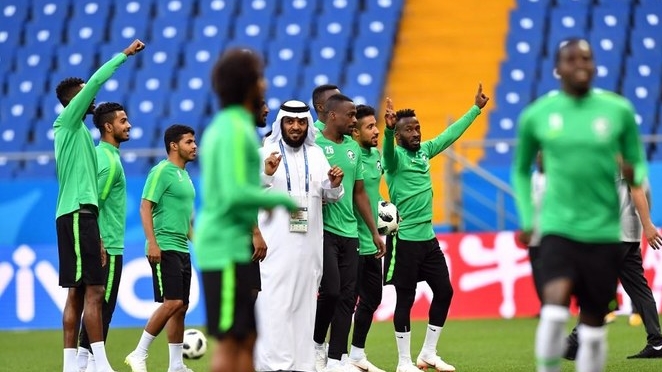 المنتخب السعودي في أثناء التمرينات
