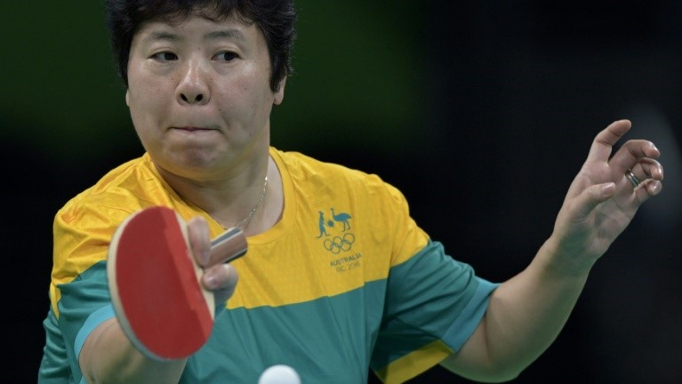 لاعبة كرة الطاولة الاسترالية لاي جيان فانغ خلال دورة الالعاب الاولمبية في ريو دي جانيرو. 6 اب/اغسطس 2016