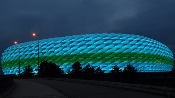 صورة لملعب أليانز أرينا في ميونيخ التقطت خلال كأس أوروبا في 28 حزيران/يونيو 2021.