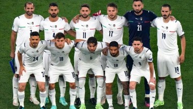 لقطة لمنتخب ايطاليا الذي يلعب ضد إنكلترا في نهائي كأس اوروبا على ملعب ويمبلي في لندن الاحد 11 يوليو 2021