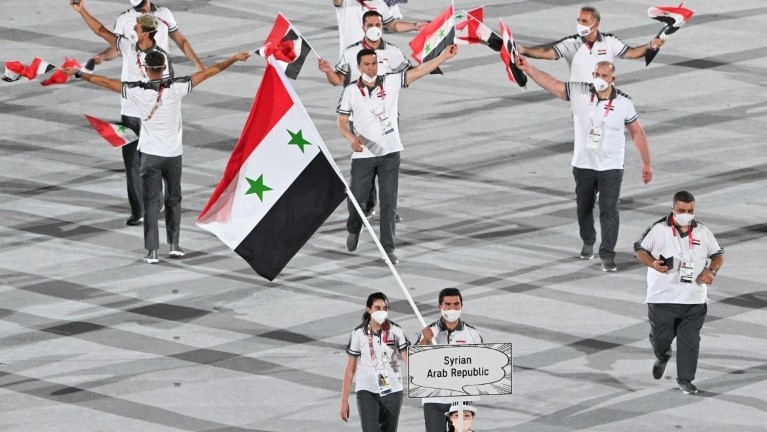 بعثة الوفد السوري خلال حفل افتتاح أولمبياد طوكيو في 23 تموز/يوليو 2021