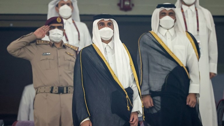 الشيخ تميم بن حمد آل ثاني أمير قطر خلال افتتاح استاد الثمامة في 22 تشرين الأول/أكتوبر 2021