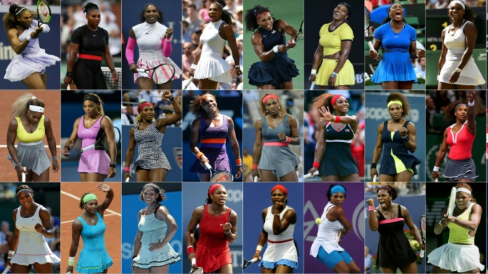 مسيرة ملوّنة: صورة مركبة لمجموعة أزياء ارتدتها الأميركية سيرينا وليامس خلال مسيرتها الزاخرة