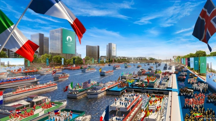 خلافاً للعادة حيث يقام افتتاح الألعاب الأولمبية في ملعب ألعاب القوى، تخطط فرنسا لإقامة حفل افتتاح أولمبياد باريس في 26 تموز/يوليو 2024 بوجود أسطول من حوالي 200 قارب في نهر السين.