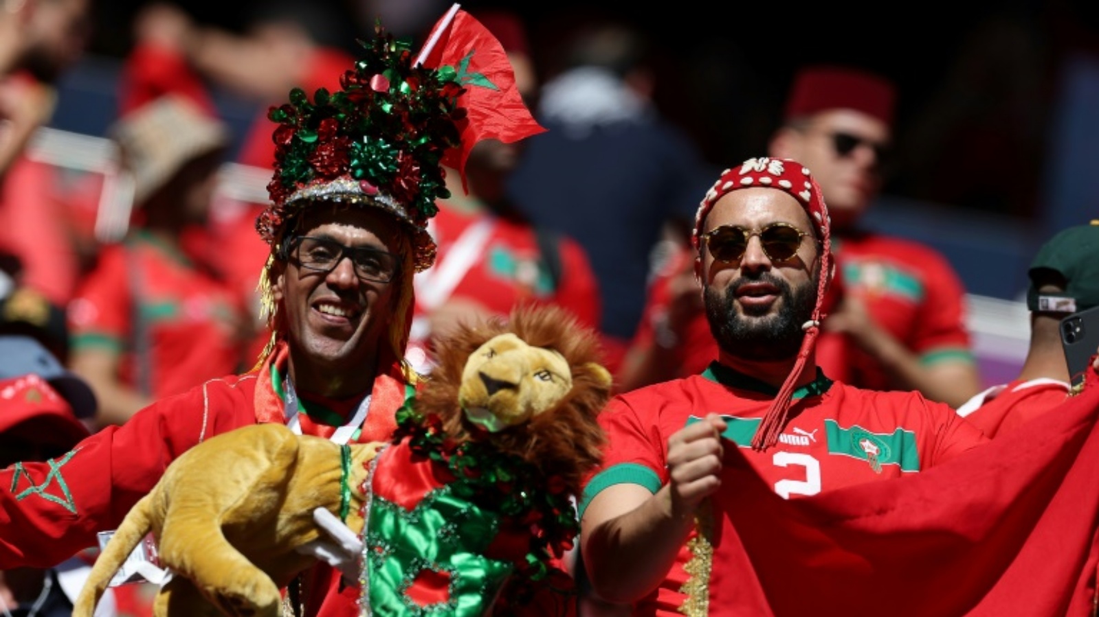 جماهير مغربية في ملعب استاد البيت في الخور قبيل مباراة المغرب وكرواتيا ضمن منافسات الجولة الاولى من المجموعة السادسة لمونديال قطر في كرة القدم في 23 نوفمبر 2022