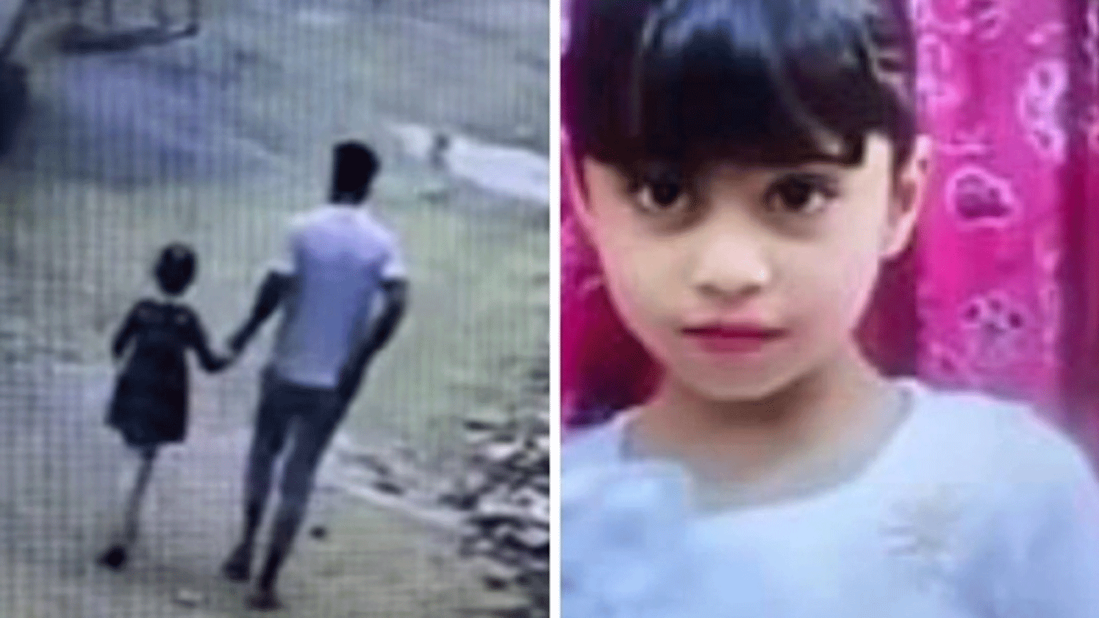 الطفلة العراقية المغتصبة وقاتلها في مشهد اقتيادها لارتكاب جريمته (الشرطة)