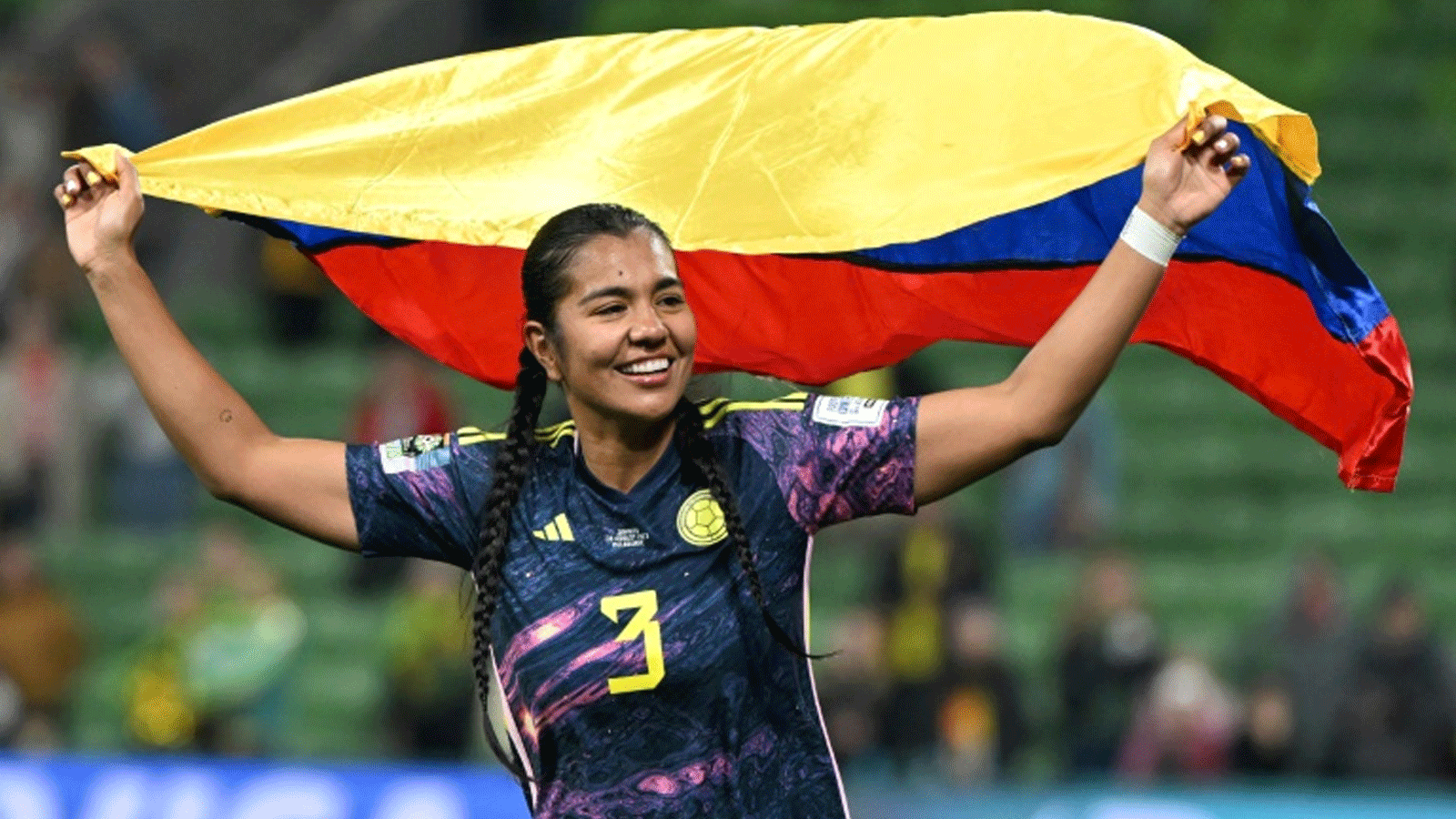 مدافعة كولومبيا دانييلا أرياس تحتفل بتأهل بلادها الى ربع نهائي مونديال السيدات في كرة القدم. ملبورن، في 8 آب/أغسطس 2023