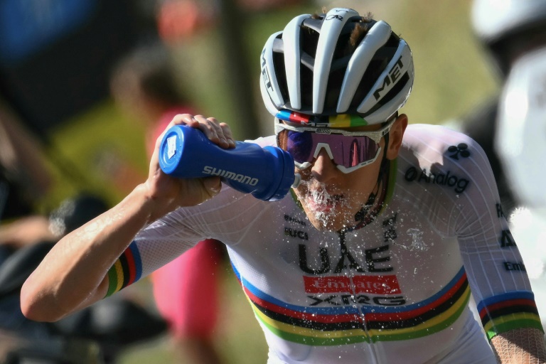 السلوفيني تادي بوغاتشار خلال المرحلة الثانية عشرة من طواف فرنسا للدراجات الهوائية بين أوش وهوتاكام في جبال البيرينيه، جنوب غرب فرنسا، في 17 تموز/يوليو 2025