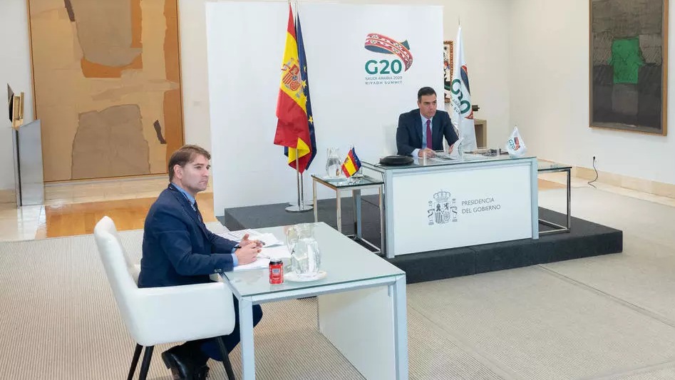 رئيس الوزراء الإسباني بيدرو سانشيز متحدثاً لقمة العشرين من مدريد اليوم