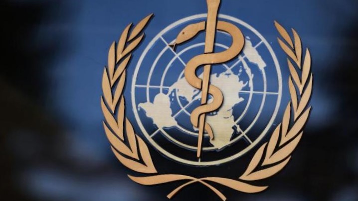 شعار منظمة الصحة العالمية على مدخل مقرها في جنيف