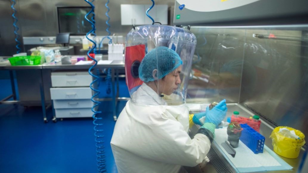 صورة ارشيفية لمختصة صينية في علم الفيروسات تعمل داخل مختبر ووهان المتهم بتصنيع فيروس كورونا المستجد