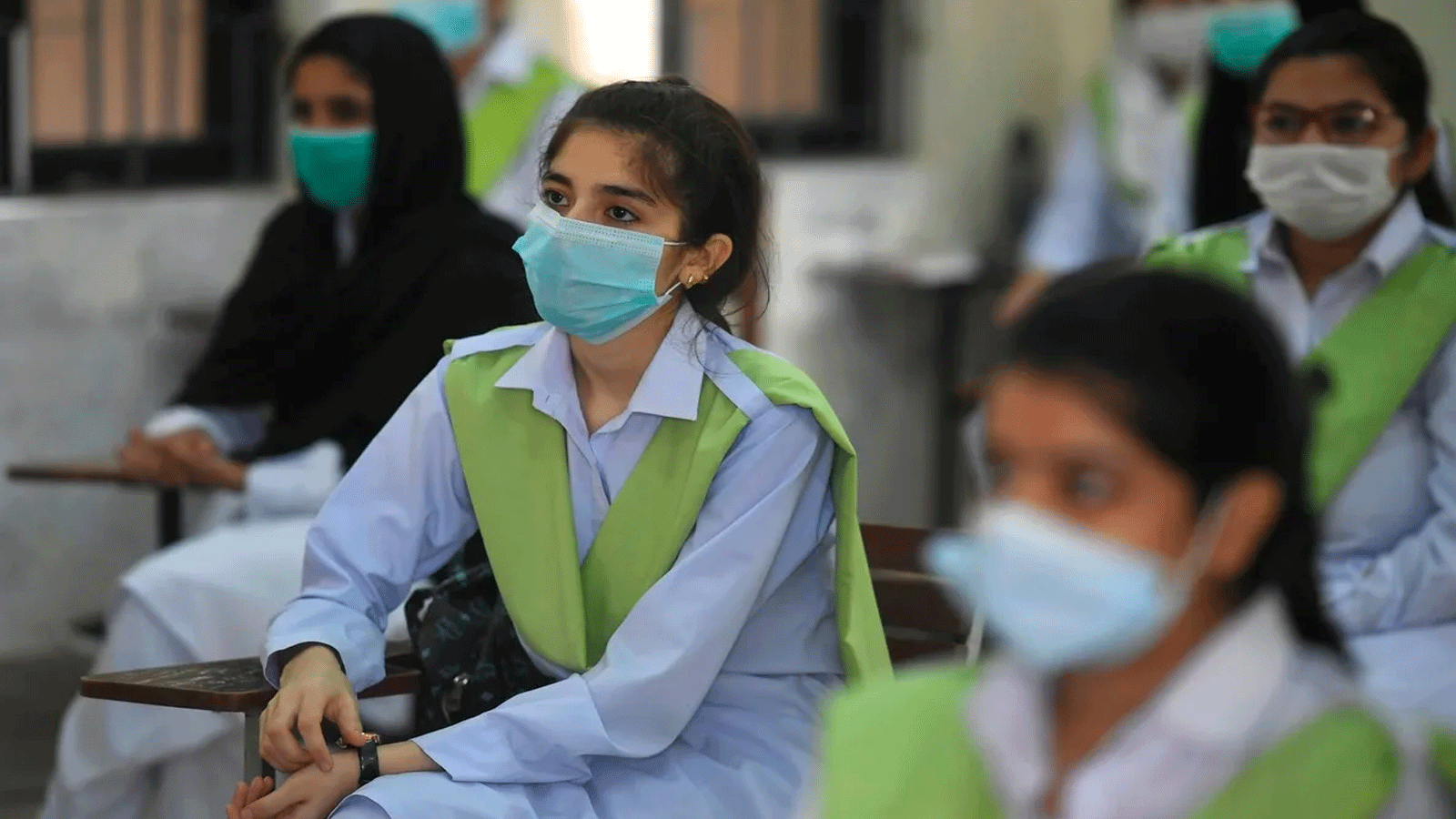 طالبات في كلية إسلام أباد النموذجية للتجارة للبنات. باكستان في 15 أيلول\ سبتمبر 2020