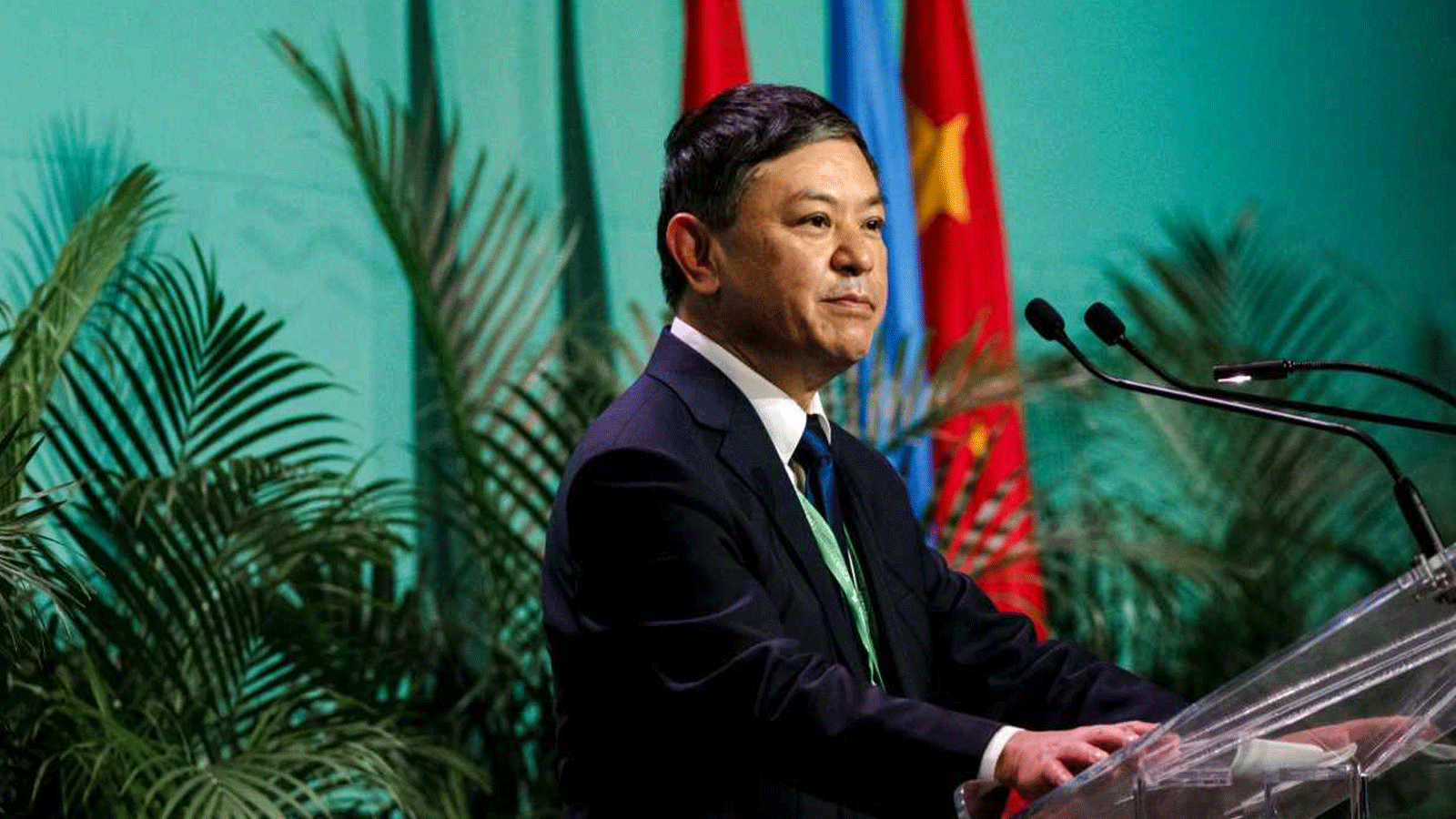 وزير البيئة الصيني هوانغ رونكيو خلال حفل افتتاح مؤتمر الأمم المتحدة للتنوع البيولوجي (COP15) في مونتريال، كيبيك. 6 كانون الأول\ ديسمبر 2022.