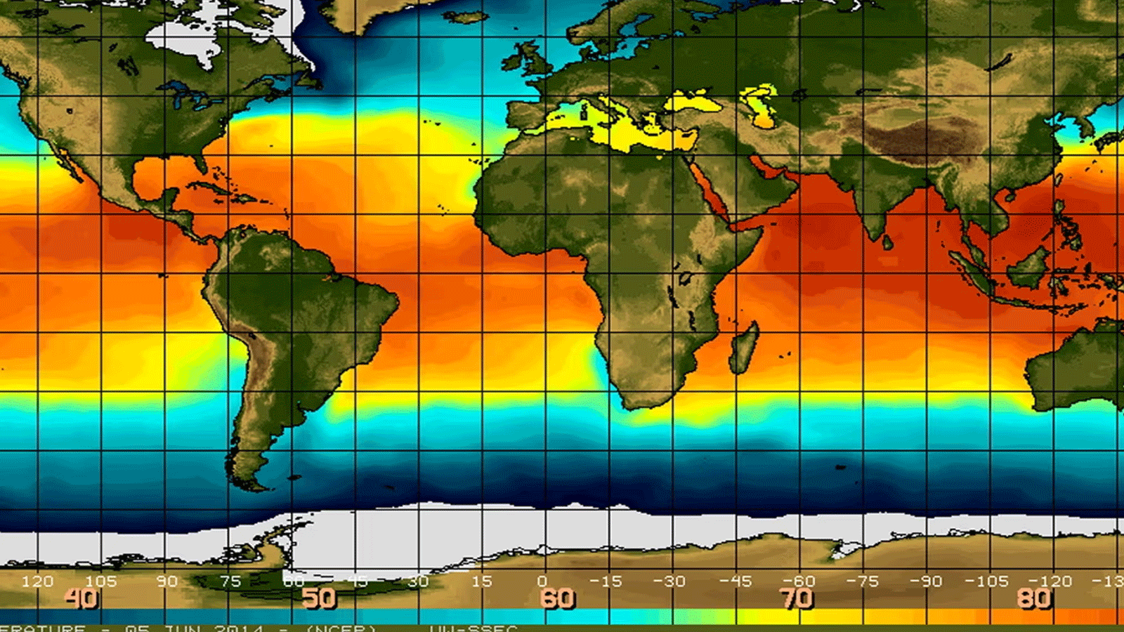 رسم توضيحي لدرجات الحرارة العالمية(الإدارة الوطنية للمحيطات والغلاف الجوي)