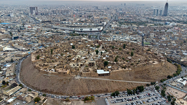 منظر عام لمدينة أربيل في إقليم كردستان وتبدو قلعتها الشهرية في الوسط